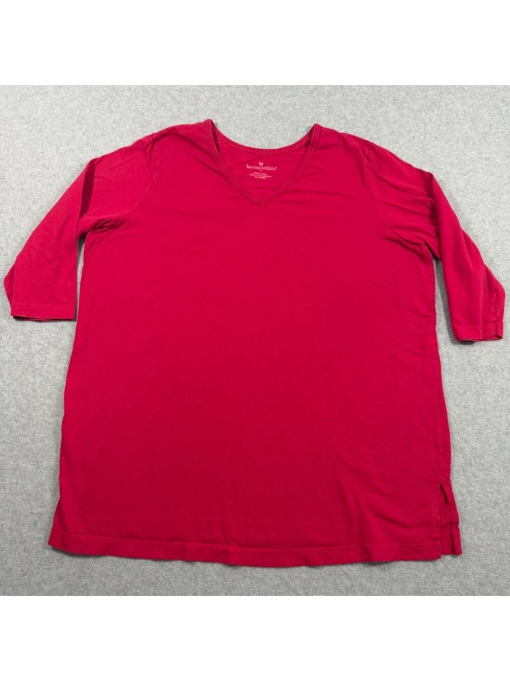 Woman Within Women's Plus L Red V-Neck 3/4 Sleeve Cotton Top